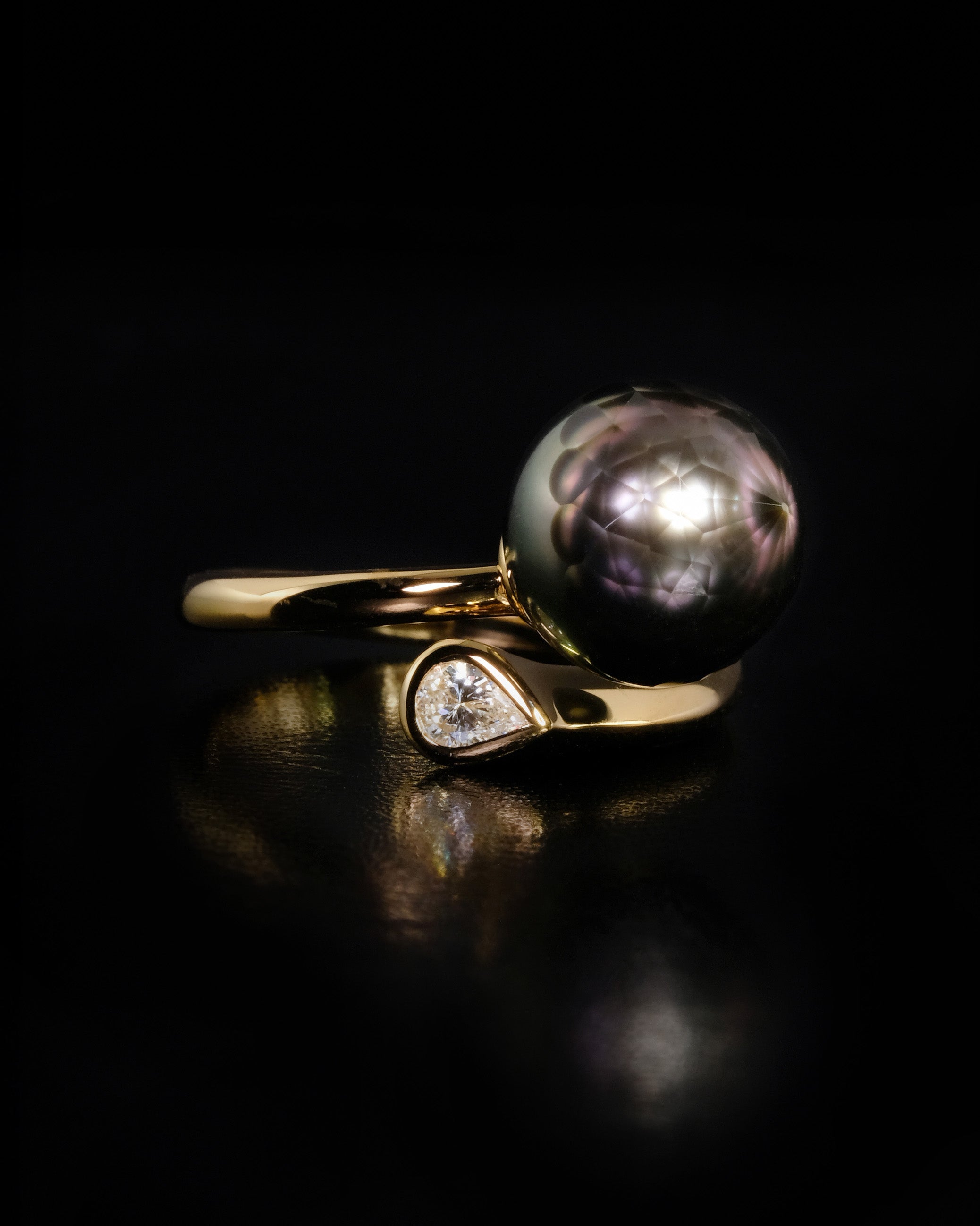 "Lucrae" Facet Cut Black Pearl Ring / ルクレ