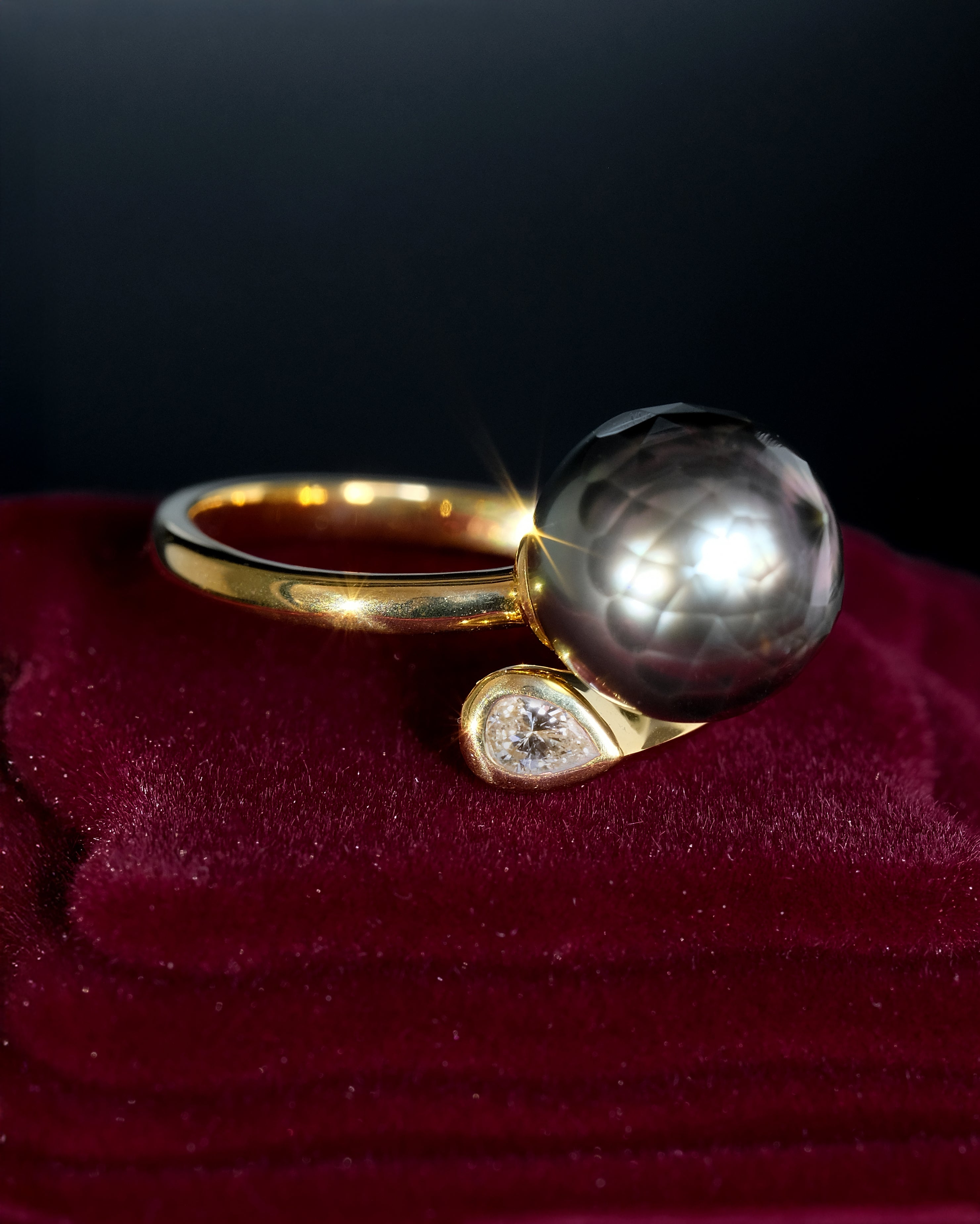 "Lucrae" Facet Cut Black Pearl Ring / ルクレ